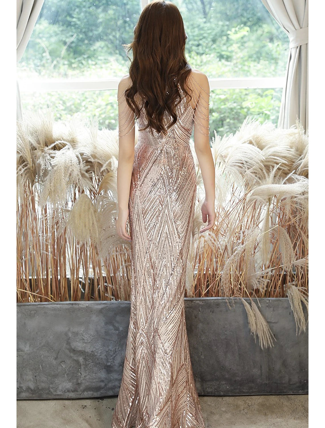 Wholesale Mermaid / Trumpet Sexy Sparkle & Shine Wedding Guest Formal Evening Dress Halter Neck Sleeveless Floor Length Sequined with Sequin